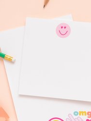 Peace Love and Happy Heart Eyes Pink Smiley Notepad - Pink