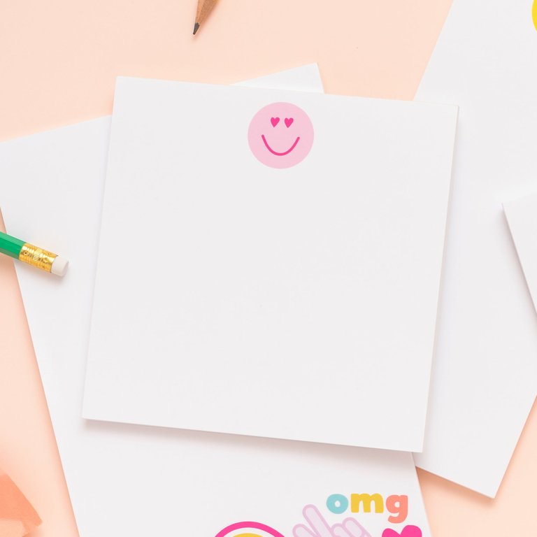 Peace Love and Happy Heart Eyes Pink Smiley Notepad - Pink