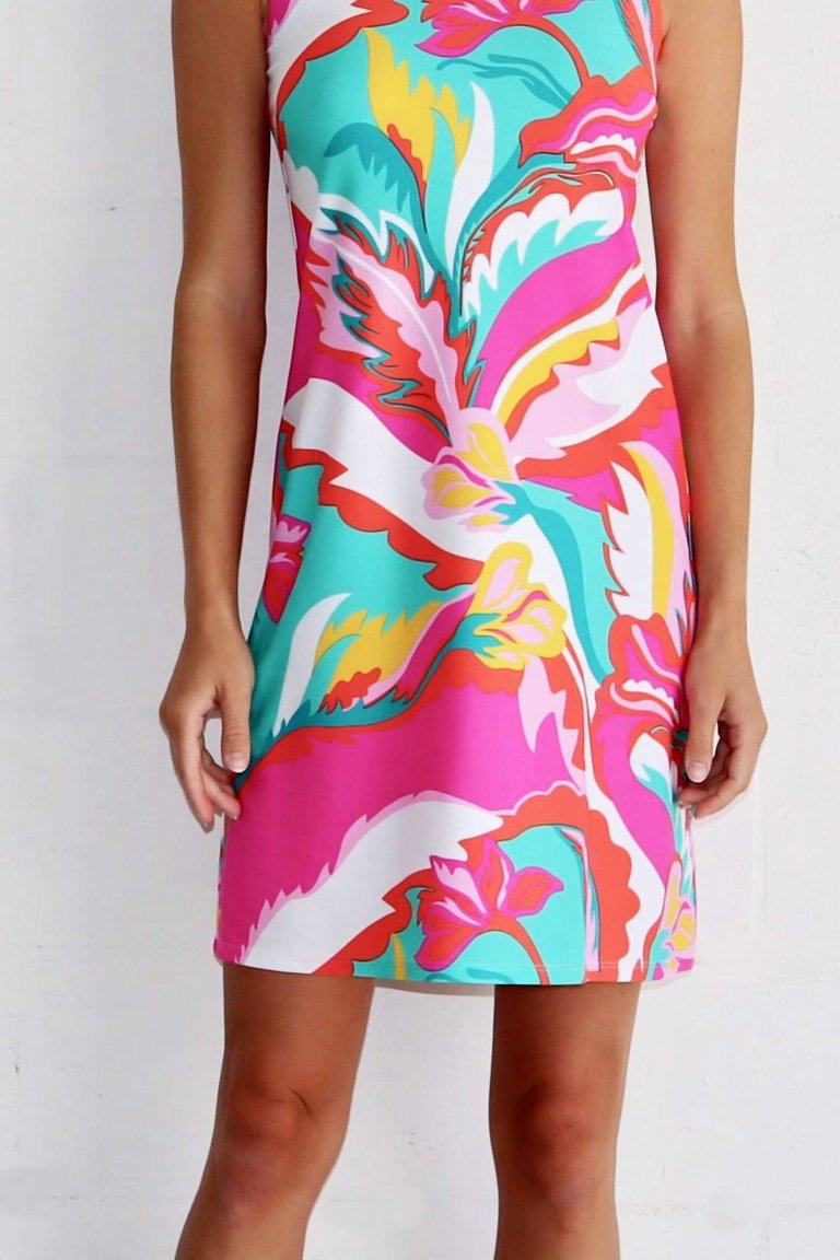 Beth Dress In Mod Floral Hot Pink