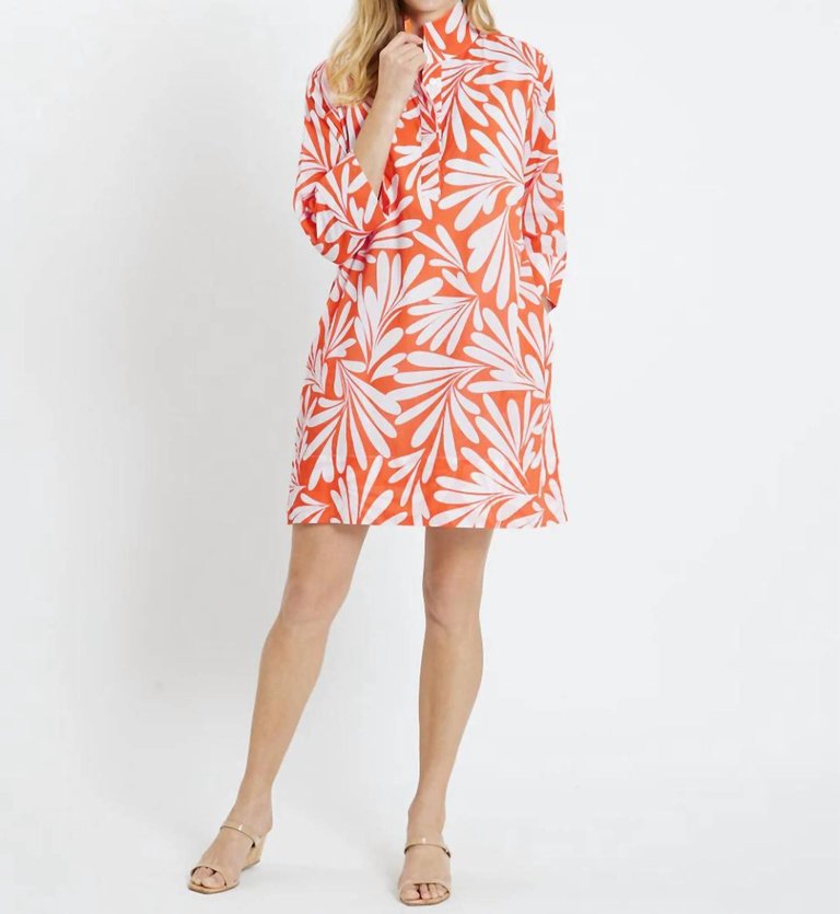 Helen In Ornamental Leaf Apricot Dress - Ornamental Leaf Apricot