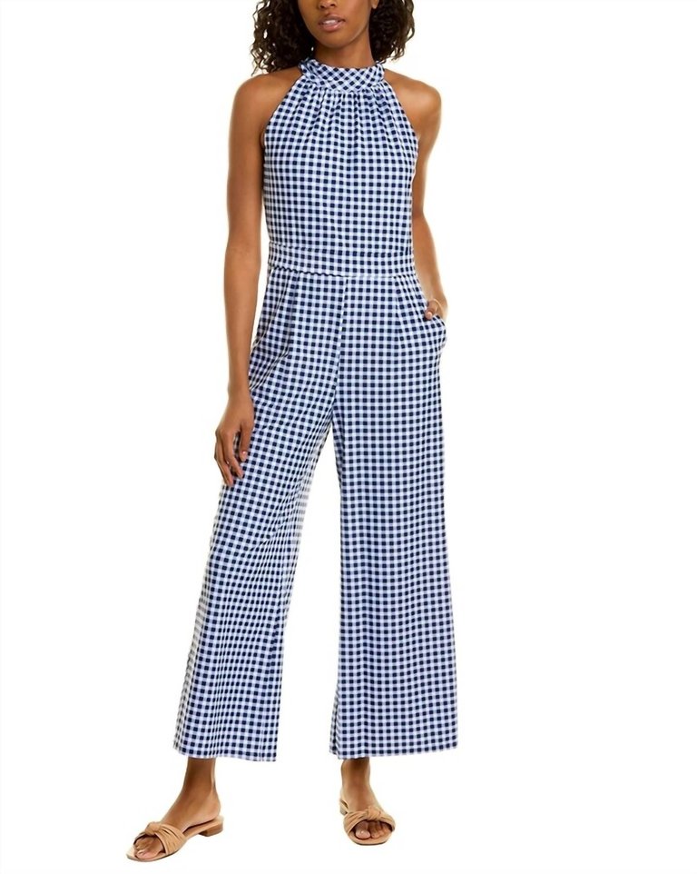 Isabelle Gingham Jumpsuit In Navy - Navy