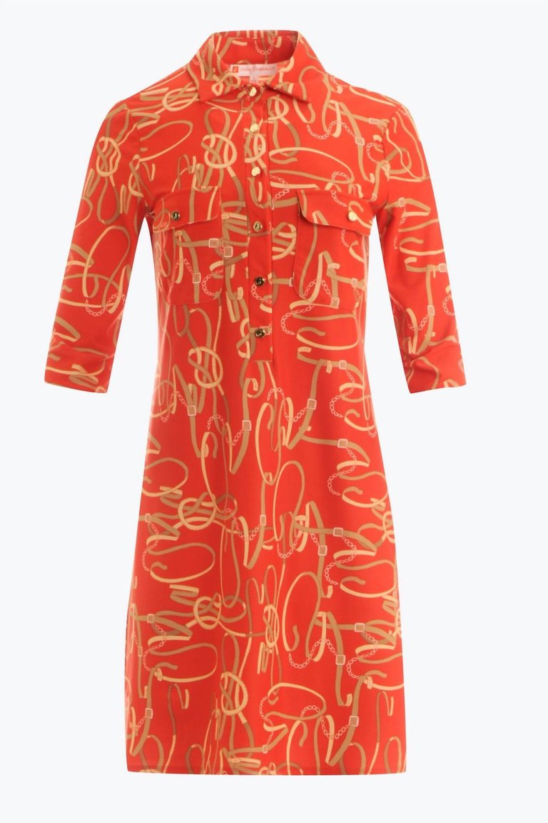 Megan Dress In Belt Border Tangerine - Belt Border Tangerine