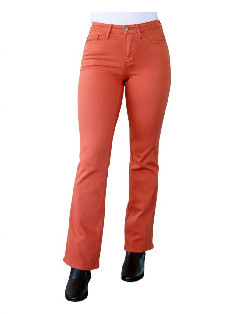 Autumn Mid Rise Slim Bootcut Jeans In Terracotta