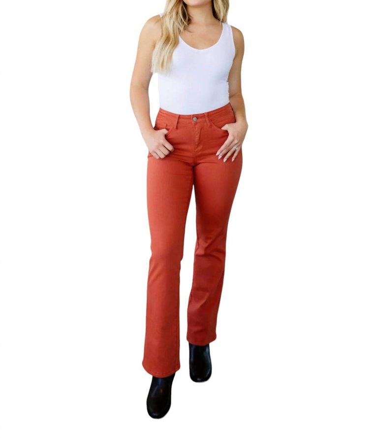 Autumn Mid Rise Slim Bootcut Jeans In Terracotta - Terracotta