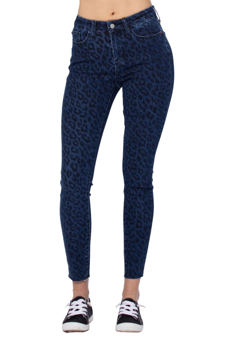 Cheetah Print Skinny Jean - Medium Blue