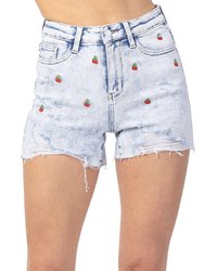 Cherry Embroidery High Rise Cut-Off Short