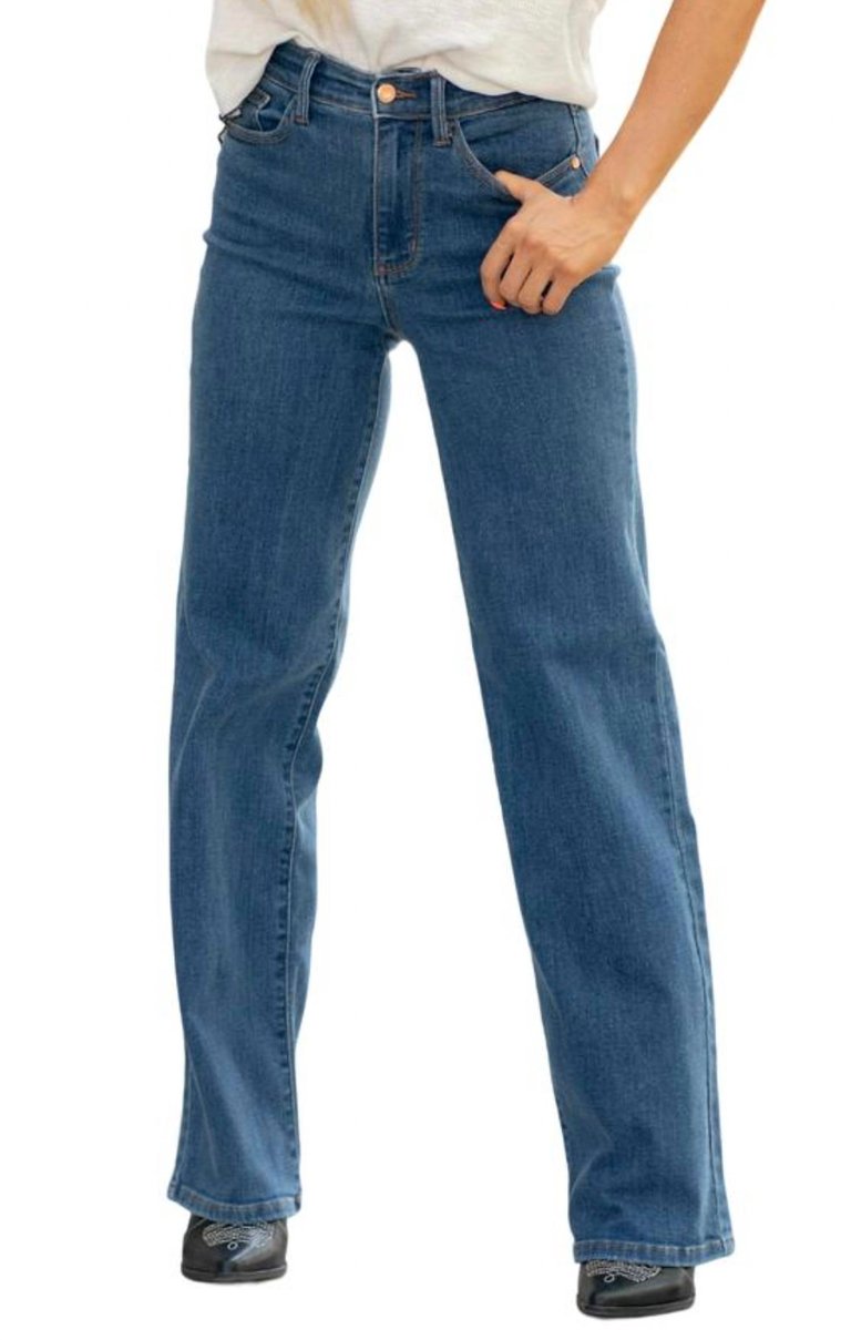 Classic Wide Leg Bootcut Jeans In Medium Blue - Medium Blue