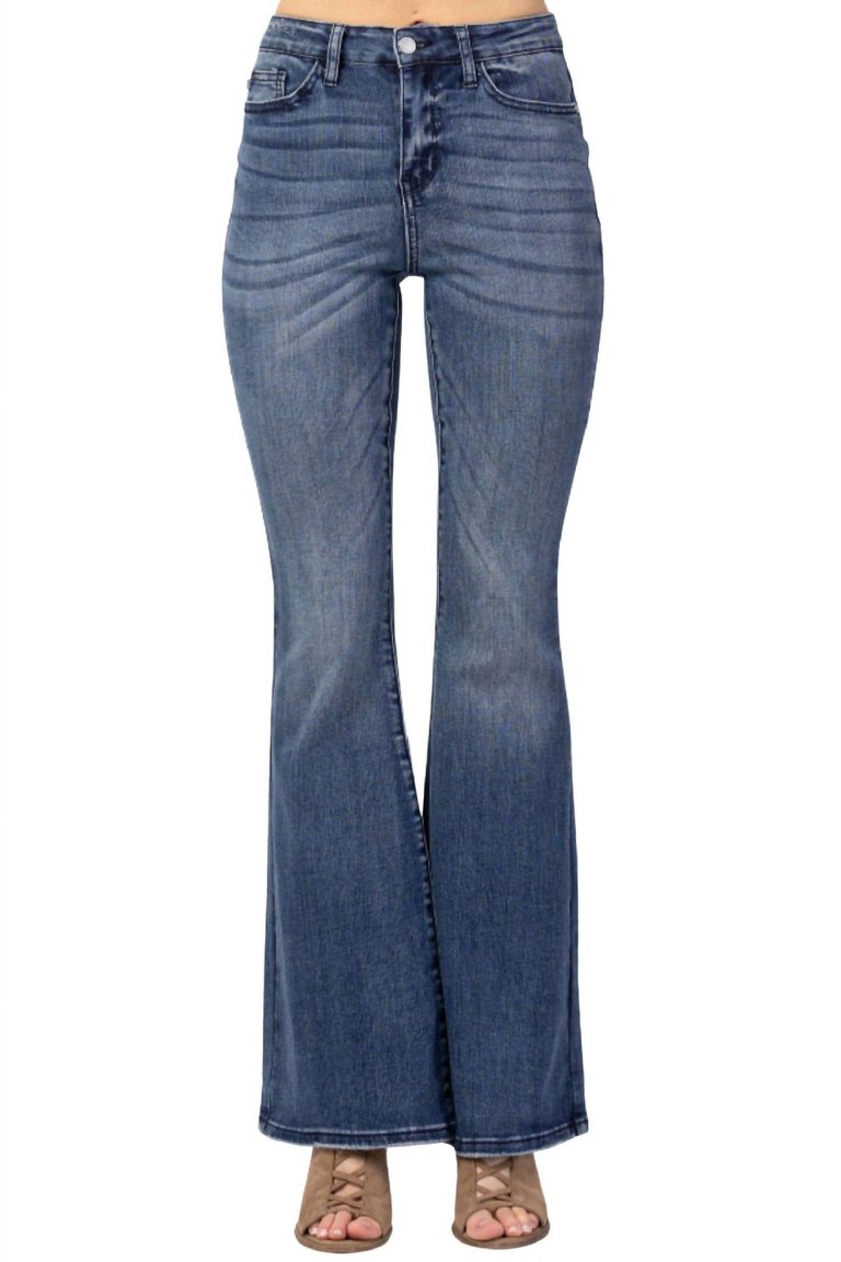 Contrast Trouser Flare Jeans - Medium Blue