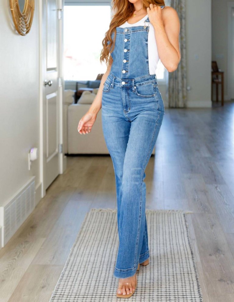 Control Top Retro Flare Overalls In Medium Wash