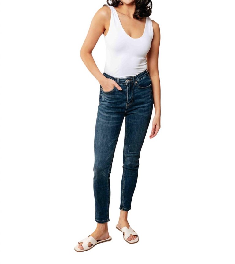 Cora High Rise Control Top Skinny Jeans In Dark Blue - Dark Blue