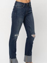 Destroyed Cuffed Straight Leg Jeans