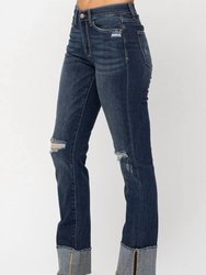 Destroyed Cuffed Straight Leg Jeans