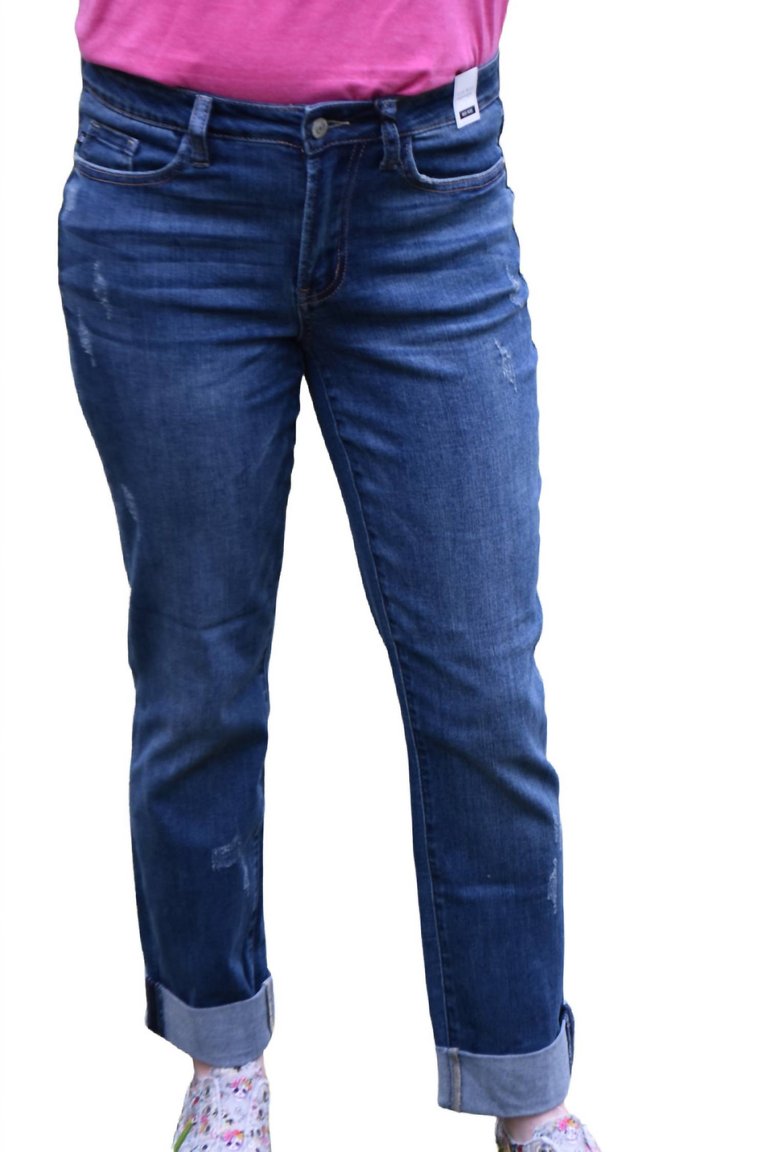 Double Cuffed Long Boyfriend Jean - Dark Blue