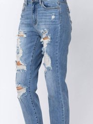 Hi Rise Destroyed Boyfriend Jeans