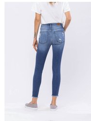 Hi Rise Destroyed Hem Skinny Jeans