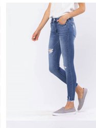 Hi Rise Destroyed Hem Skinny Jeans