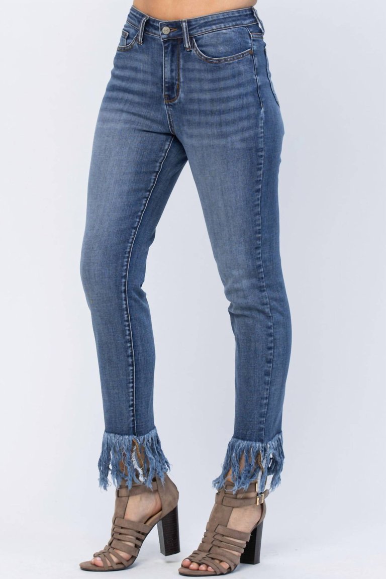 High Rise Frayed Hem Relaxed Fit Jean