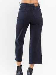 High Rise Garment Dyed Cropped Wide Leg Jeans With Tummy Control