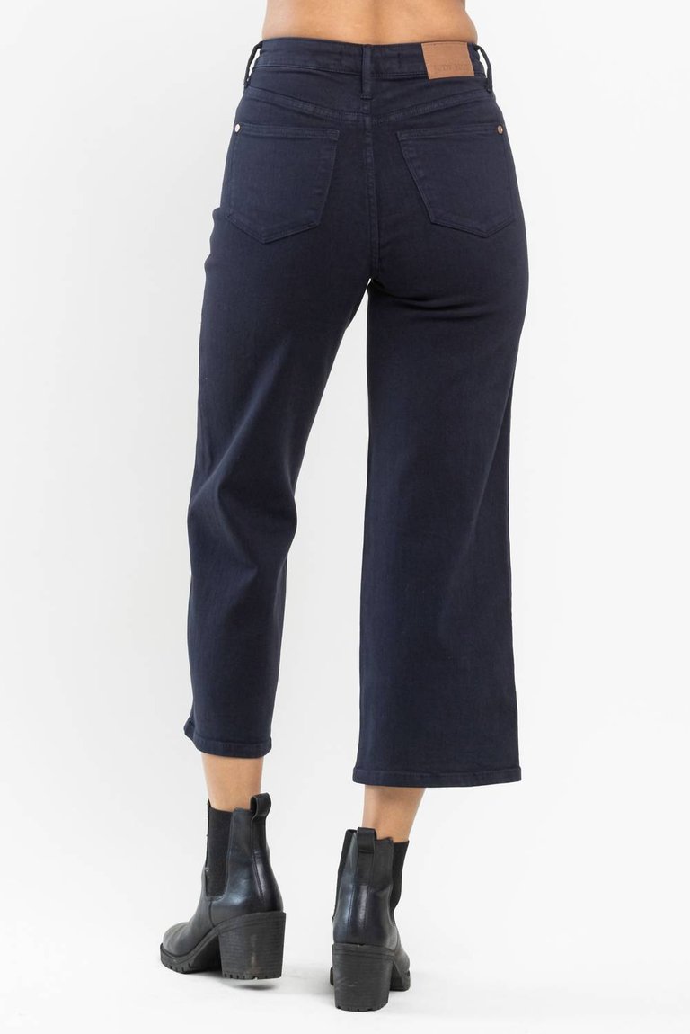 High Rise Garment Dyed Cropped Wide Leg Jeans With Tummy Control