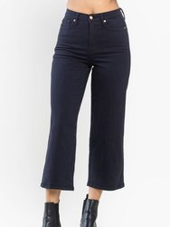 High Rise Garment Dyed Cropped Wide Leg Jeans With Tummy Control - Navy