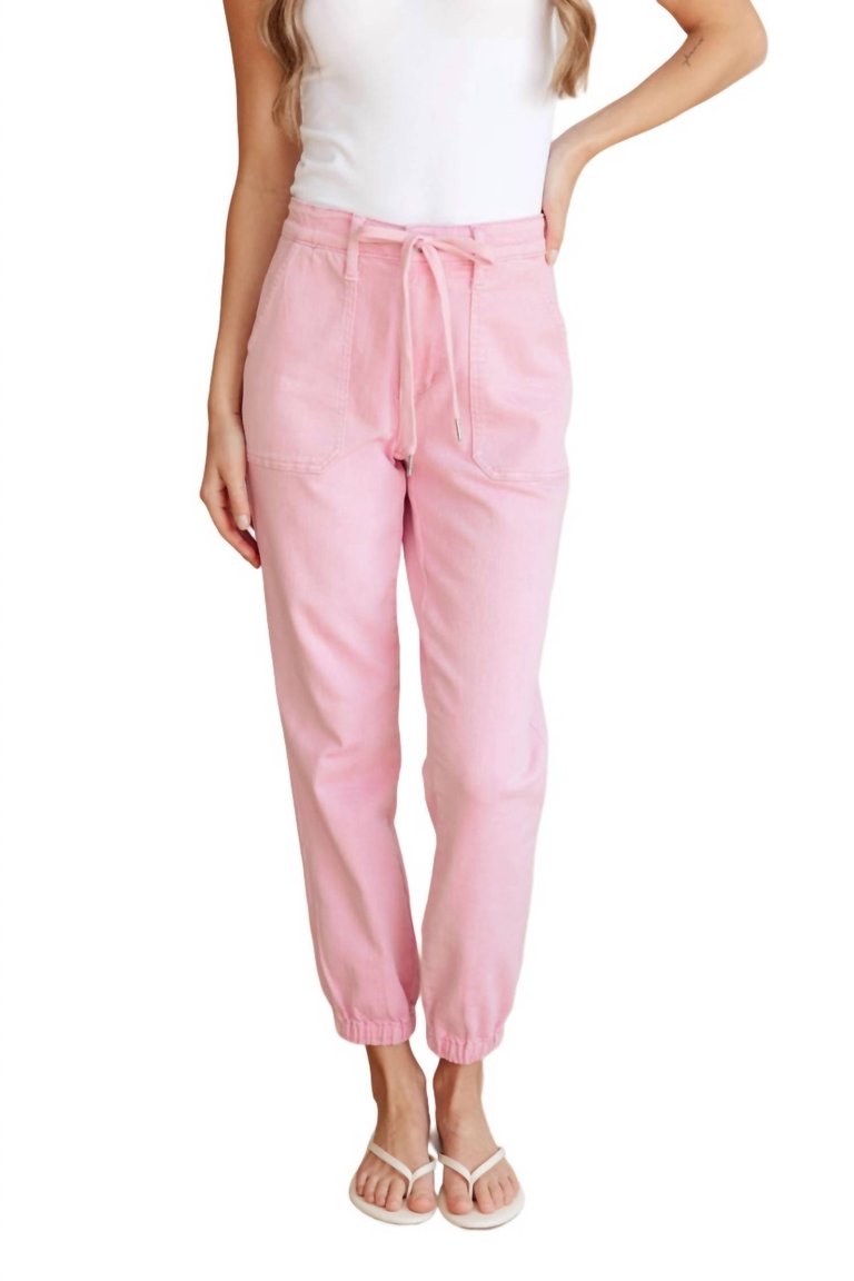 High Rise Garment Dyed Denim Jogger In Pink - Pink