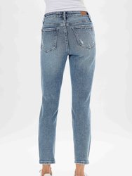 High Rise Rhinestone Embellished Jeans