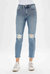 High Rise Rhinestone Embellished Jeans - Vintage Washed Blue