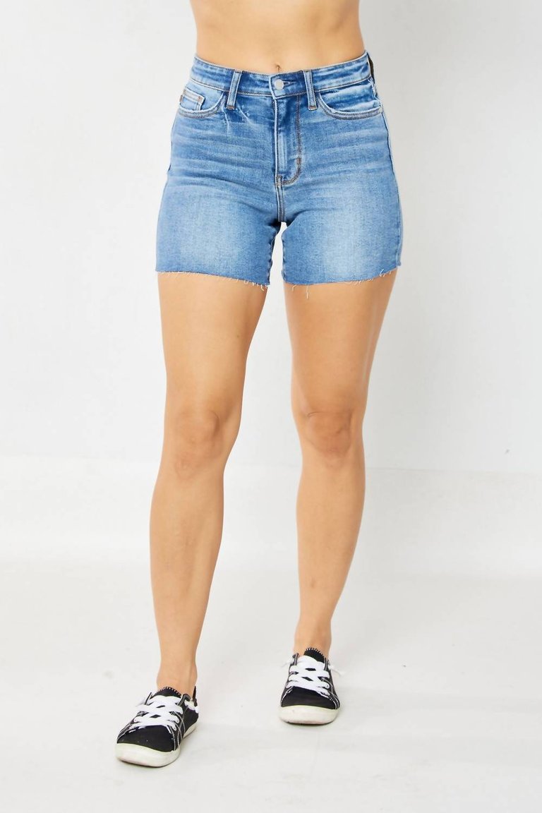 High Rise Short In Medium Denim - Medium Denim