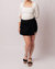 High Rise Side Tie Denim Skort In Black