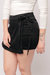 High Rise Side Tie Denim Skort In Black