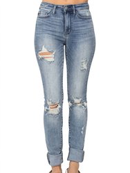 High Waist Heavily Destroyed Tall Skinny Jean - Light Wash