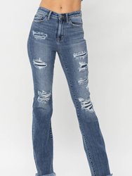 High Waist Patched Bootcut Jeans In Medium Washed Blue - Medium Washed Blue