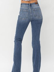 High Waist Patched Bootcut Jeans In Medium Washed Blue