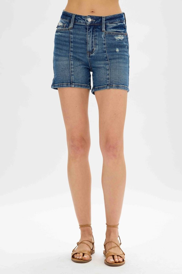 High Waist Seaming Detail Shorts - Plus - Blue