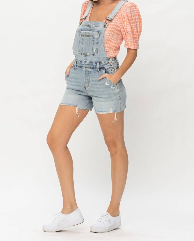 High Waist Short Overalls In Light