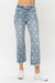 High Waist Star Print Cropped Straight Jeans - Faded Wash