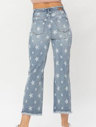 High Waist Star Print Cropped Straight Jeans