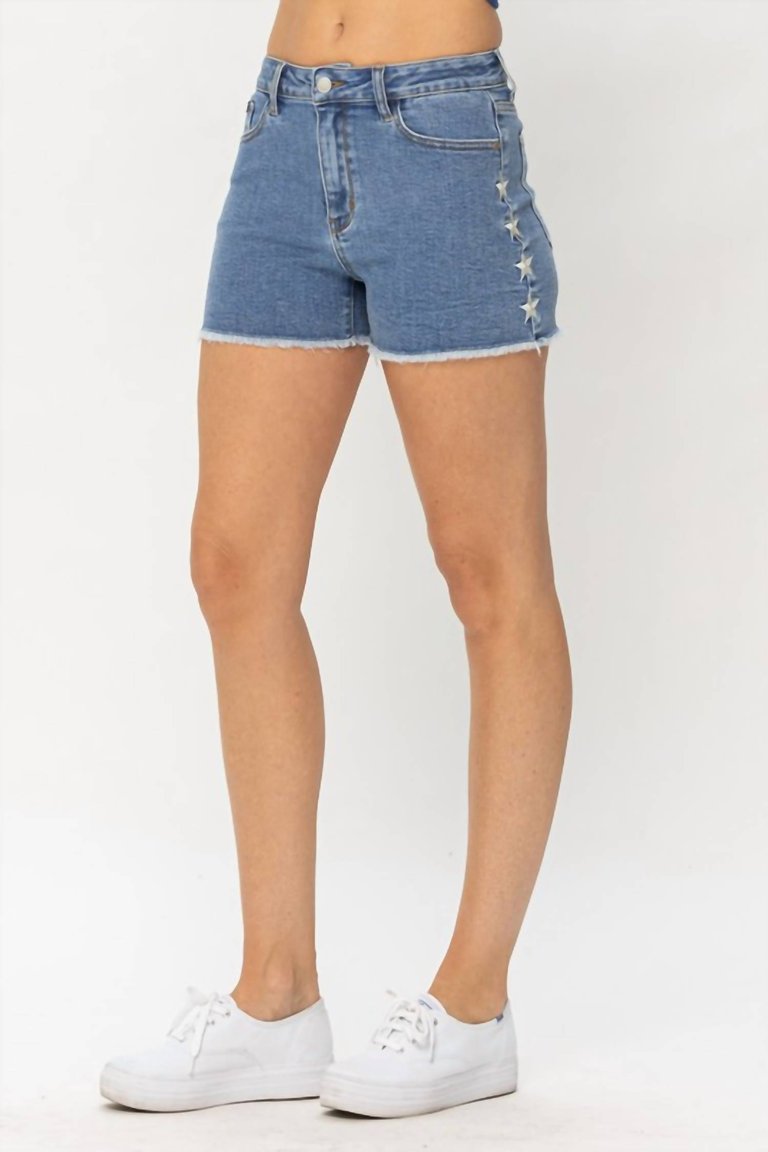 Hw Embroidered Star Cut Off Shorts - Blue