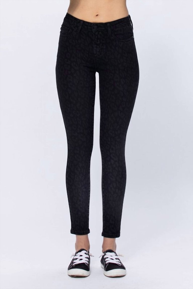 Leopard Denim Jeans In Matte Black - Matte Black