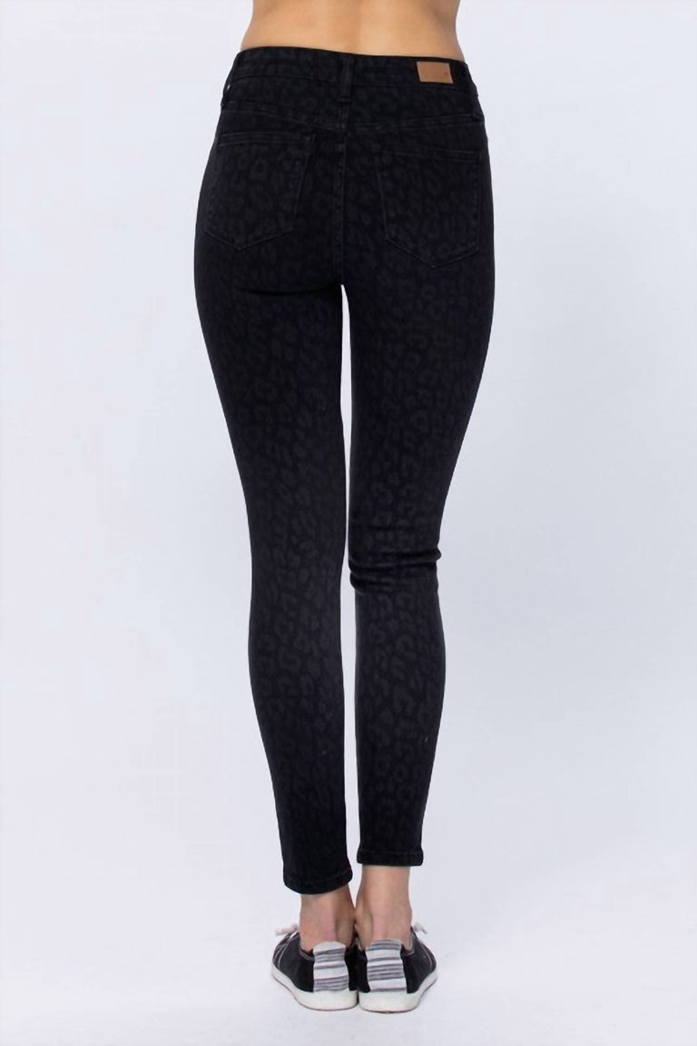 Leopard Denim Jeans In Matte Black