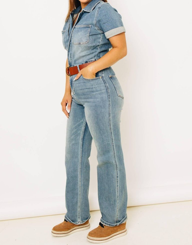 Lightwave High Waist Denim Jumpsuit In Blue