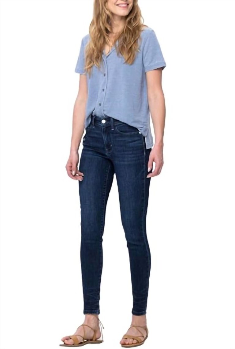 Mid Rise Crinkle Ankle Skinny Jeans In Dark Wash