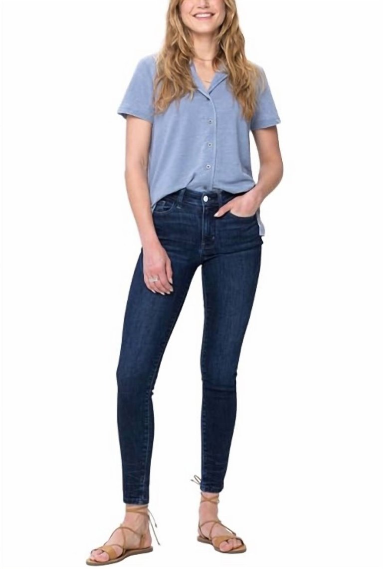 Mid Rise Crinkle Ankle Skinny Jeans In Dark Wash - Dark Wash