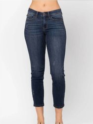 Mid Rise Cropped Relaxed Fit Denim Jean - Blue