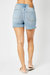 Mid Rise Cuff Off Shorts In Blue