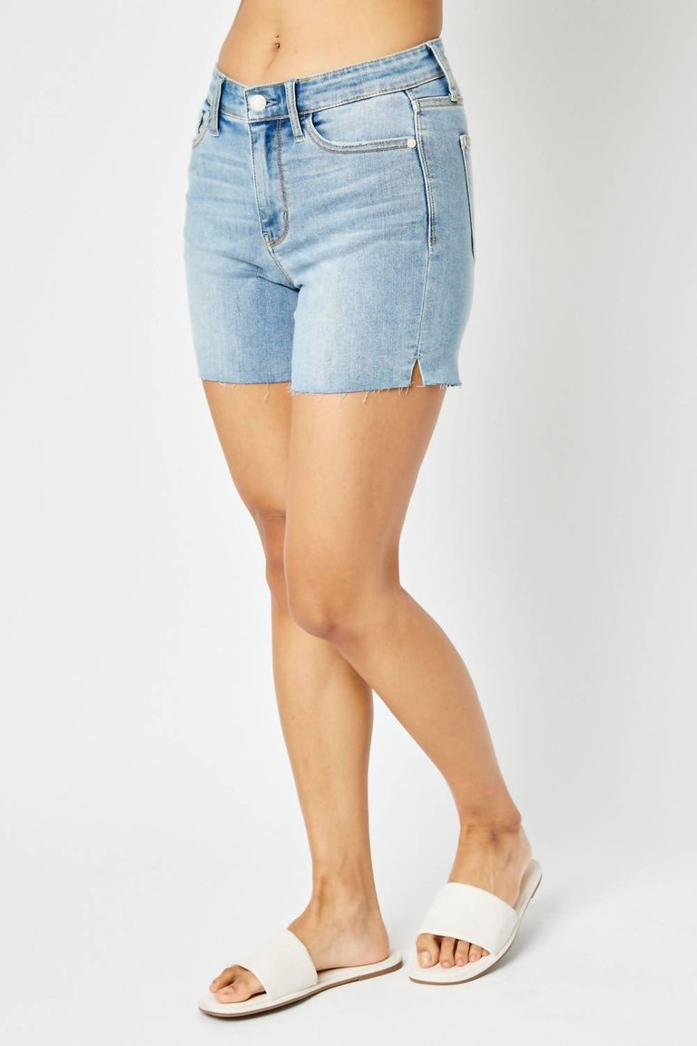 Mid Rise Cuff Off Shorts In Blue