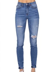 Multi Embroidery Pocket High Waist Skinny Jean - Medium Blue