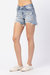 Paint Splatter Distressed Shorts In Light Blue