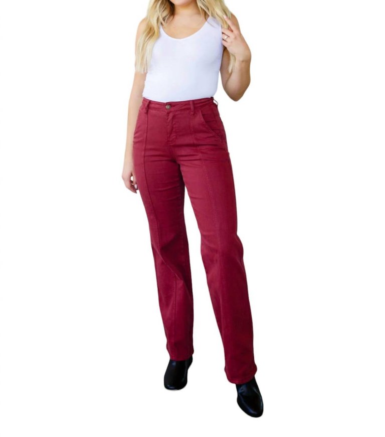 Phoebe Front Seam Jeans In Burgundy - Burgundy