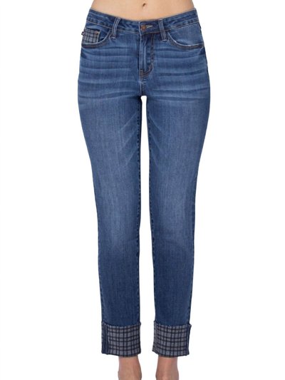 Judy Blue Plaid Cuffed Slim Fit Jean In Medium Blue/grey product